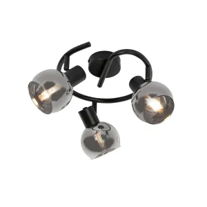 Art Deco mennyezeti lámpa fekete füstüveggel 3 fényű kör - Vidro