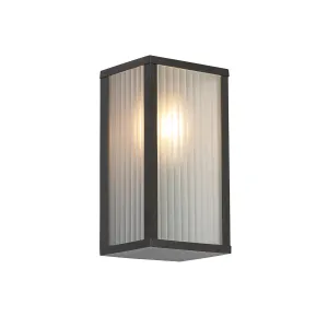 Kültéri fali lámpa fekete bordás üveggel IP44 - Charlois #1010080