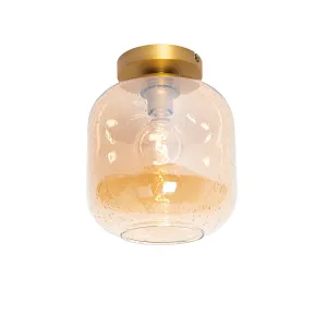 Design mennyezeti lámpa sárgaréz és borostyánsárga üveg - Zuzanna
