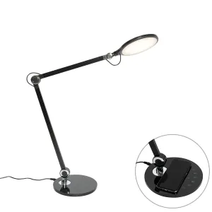 Design asztali lámpa fekete, érintőképernyős LED-del és indukciós töltővel - Don