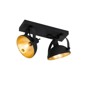 Ipari mennyezeti lámpa fekete, arany 2-fénnyel állítható - Magnax