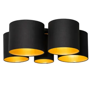 Mennyezeti lámpa fekete, arany belsővel 5 fényű - Multidrum