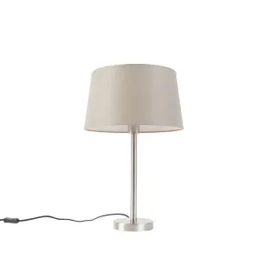 Modern asztali lámpa acél, taupe árnyalattal 35 cm - Simplo