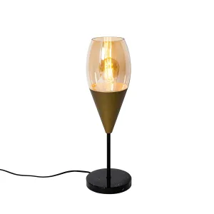 Modern asztali lámpa arany borostyán üveggel - Csepp