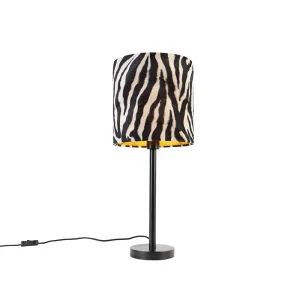 Modern asztali lámpa fekete búra zebra 25 cm - Simplo