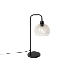 Modern asztali lámpa fekete, füstüveg hatású - Maly