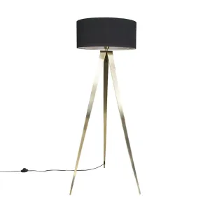 Modern sárgaréz állólámpa fekete ernyővel - Ilse