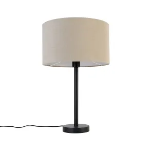 Modern asztali lámpa fekete boucle ernyővel világosbarna 35 cm - Simplo