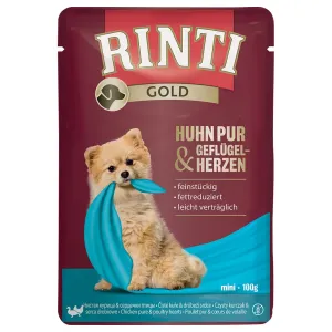 10x100g RINTI Gold Csirke pur & szárnyasszív nedves kutyatáp