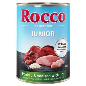 24x400g Rocco Junior 24 x 400 g - Szárnyas & vad & rizs + kalcium nedves kutyatáp