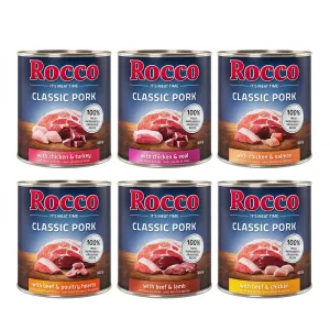 24x800g Rocco Classic Pork nedves kutyatáp Mix: marha/bárány, csirke/pulyka, csirke/borjú, marha/szárnyasszív, csirke/lazac, marha/csirke