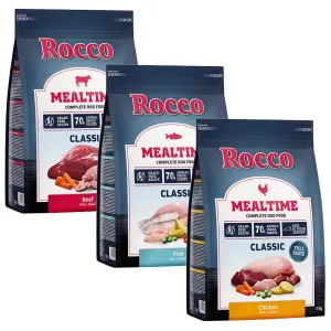 3x1kg Rocco Mealtime száraz kutyatáp vegyes próbacsomagban (csirke, hal, marha)
