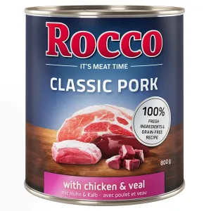 6x800g Rocco Classic Pork Csirke & borjú nedves kutyatáp