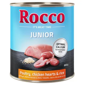 6x800g Rocco Junior Szárnyas, csirkeszív & rizs nedves kutyatáp