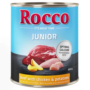 6x800g Rocco Junior Marha, csirke & burgonya nedves kutyatáp