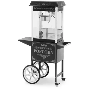 Popcorn gép - kocsival - retro design - 150 / 180°C - fekete - Royal Catering
