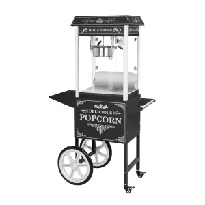 Popcorn gép kocsival - retro design - fekete | Royal Catering