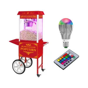 Popcorn készítő gép kocsival és LED világítással - Retro-Design - piros | Royal Catering