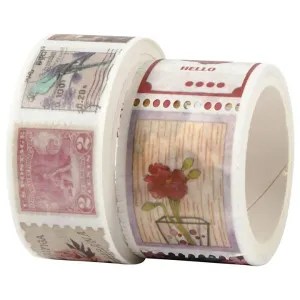 Washi szalagok készlete - bélyegek és virágok (maszkolószalagok)