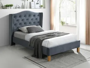 Kárpitozott ágy ASPEN VELVET 120 x 200 cm szín szürke / tölgy
