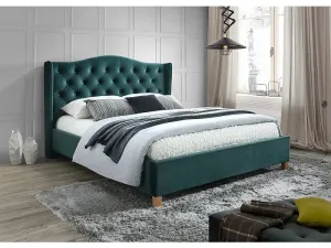 Kárpitozott ágy ASPEN VELVET 140 x 200 cm szín zöld / tölgy
