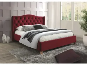 Kárpitozott ágy ASPEN VELVET 160 x 200 cm szín bordó / tölgy