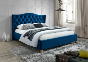 Kárpitozott ágy ASPEN VELVET 160 x 200 cm szín gránát / tölgy