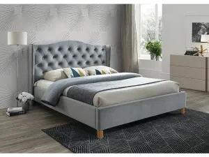 Kárpitozott ágy ASPEN VELVET 160 x 200 cm szín szürke / tölgy