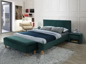 Kárpitozott ágy AZURRO VELVET 160 x 200 cm szín zöld / tölgy
