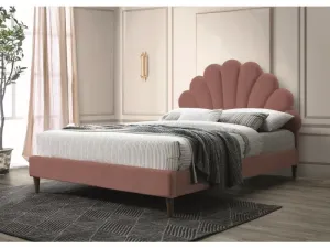 Kárpitozott ágy SANTANA VELVET 160 x 200 cm szín fáradtrózsaszín / tölgy
