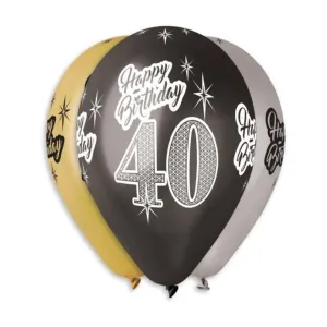 Léggömbök metál 40 éves, Boldog születésnapot - színkeverék - 30 cm (5 db) - SMART