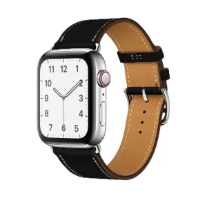 Leather Fit Bőr Apple Watch Szíj - Fekete (fehér varrással) - 38, 40, 41mm