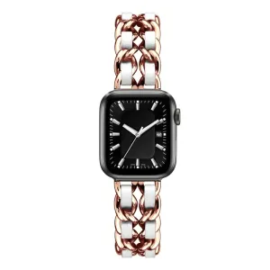 Ladies Rozsdamentes Acél Apple Watch Szíj - Rose Gold - Fehér - 42, 44, 45, 49mm
