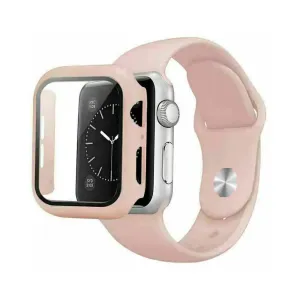 Szilikon Apple Watch Szíj és Tok (Azonos Színben) - Pink Sand - M/L - 42mm
