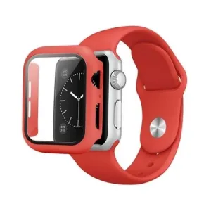 Szilikon Apple Watch Szíj és Tok (Azonos Színben) - Piros - S/M - 41mm
