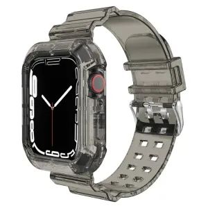 Átlátszó Szilikon Apple Watch Szíj és Tok - Fekete - 49mm