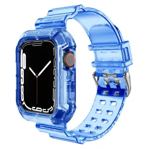 Átlátszó Szilikon Apple Watch Szíj és Tok - Kék - 49mm