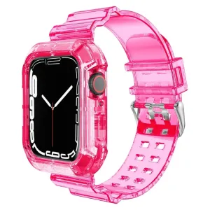Átlátszó Szilikon Apple Watch Szíj és Tok - Pink - 42mm, 44mm, 45mm