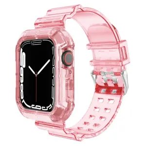 Átlátszó Szilikon Apple Watch Szíj és Tok - Rózsaszín - 49mm