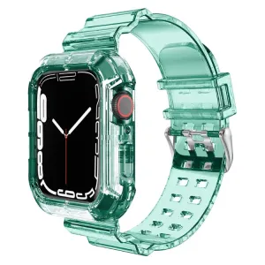 Átlátszó Szilikon Apple Watch Szíj és Tok - Zöld - 49mm