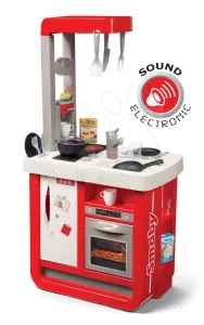 Játékkonyha elektronikus Bon Appetit Smoby piros hanggal hűtővel kávéfőzővel és 23 kiegészítővel