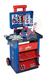 Szerelőműhely kerekeken Spidey Diy Trolley Marvel Smoby kisautóval figurával és 45 kiegészítővel