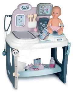 Orvosi vizsgáló pult Baby Care Center Smoby elektronikus hanggal és fénnyel és játékbaba 28 kiegészítővel 3 éves kortól