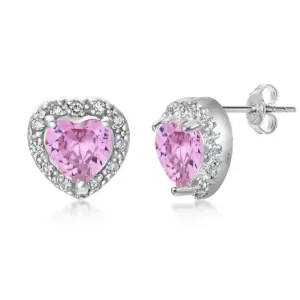 SOFIA ezüst fülbevaló rózsaszín cirkóniás szívvel  fülbevaló COEZB76588