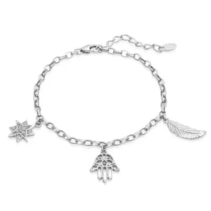 SOFIA ezüst karkötő szimbólumokkal - csillag, Hamza, levél  karkötő AEAB10263Z/R #630534