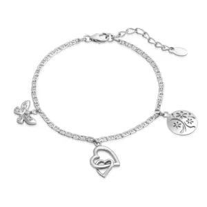 SOFIA ezüst karkötő szimbólumokkal - pillangó, szív és fa  karkötő AEAB10269Z/R #630536
