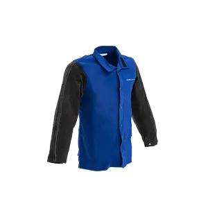 Hegesztő kabát - pamutszatén / hasított marhabőr - L-es méret - fekete / kék | Stamos Welding Group