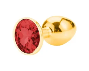 Sunfo - fém anál dildó kővel (arany-piros) #1350749