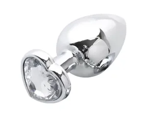 Sunfo - fém anál dildó szív alakú kővel (ezüst-fehér) #1350730