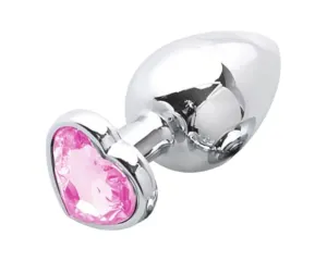 Sunfo - fém anál dildó szív alakú kővel (ezüst-pink) #1350756